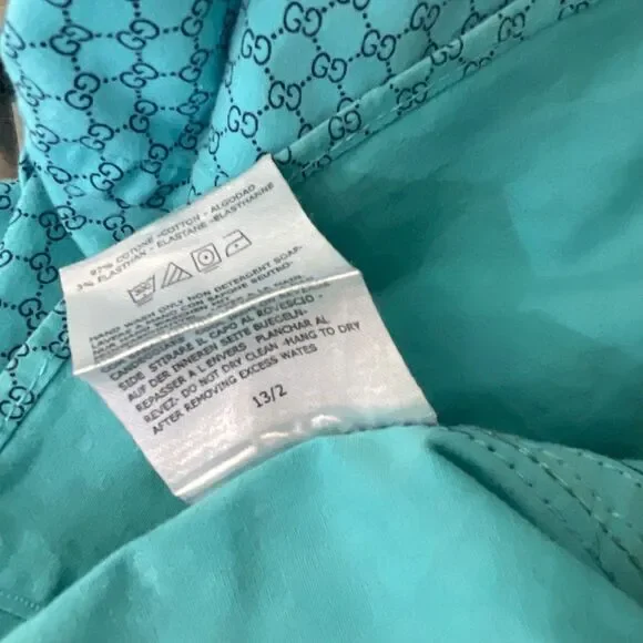 GUCCI Men’s blue Long Sleeve Button Up Embroidered Cotton Shirt Size S Italy - Picture 7 of 14